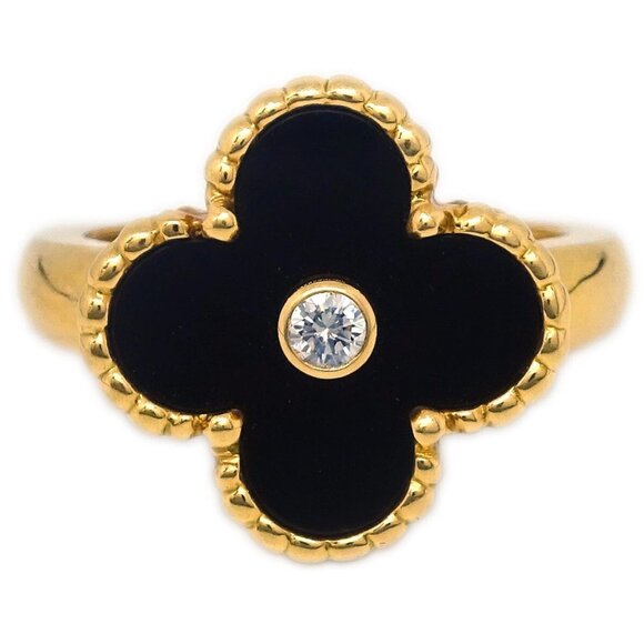 Van Cleef & Arpels Alhambra Ring 750 Onyx Diamond #49 #9 49CL83910 115316 - Picture 1 of 4